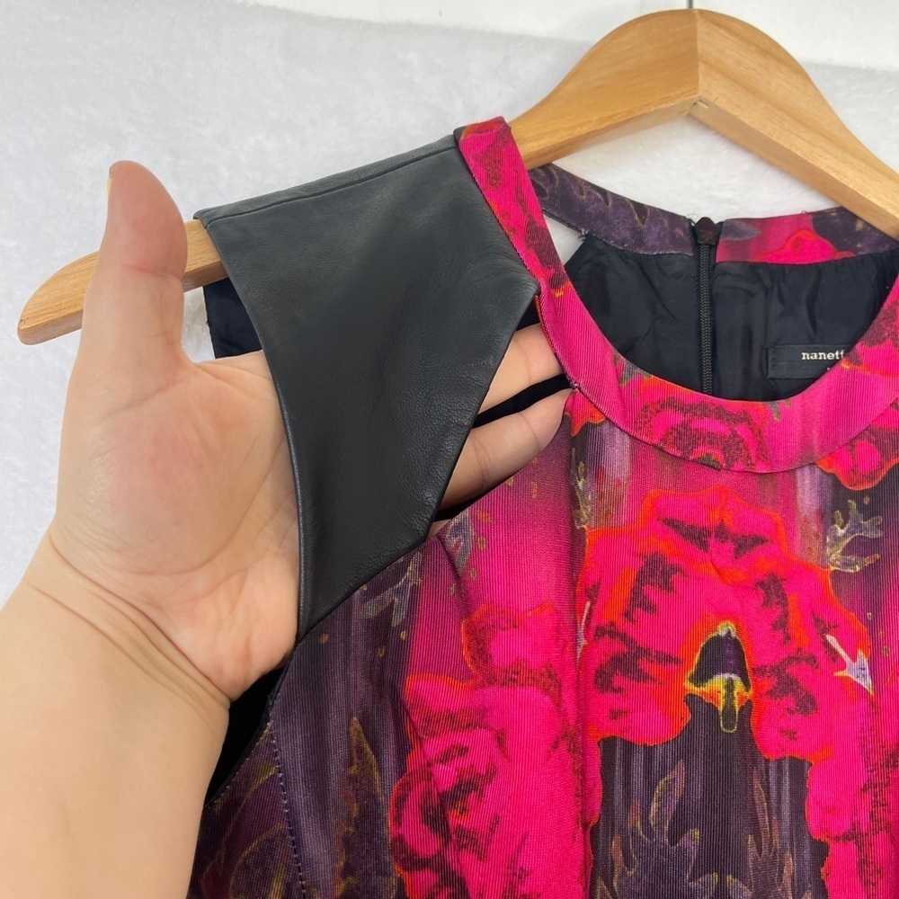 VTG Nicole Miller Cotton Leather Pink Floral Dress Cutout Y2K Dark Romantic Sz 8 - Picture 3 of 12